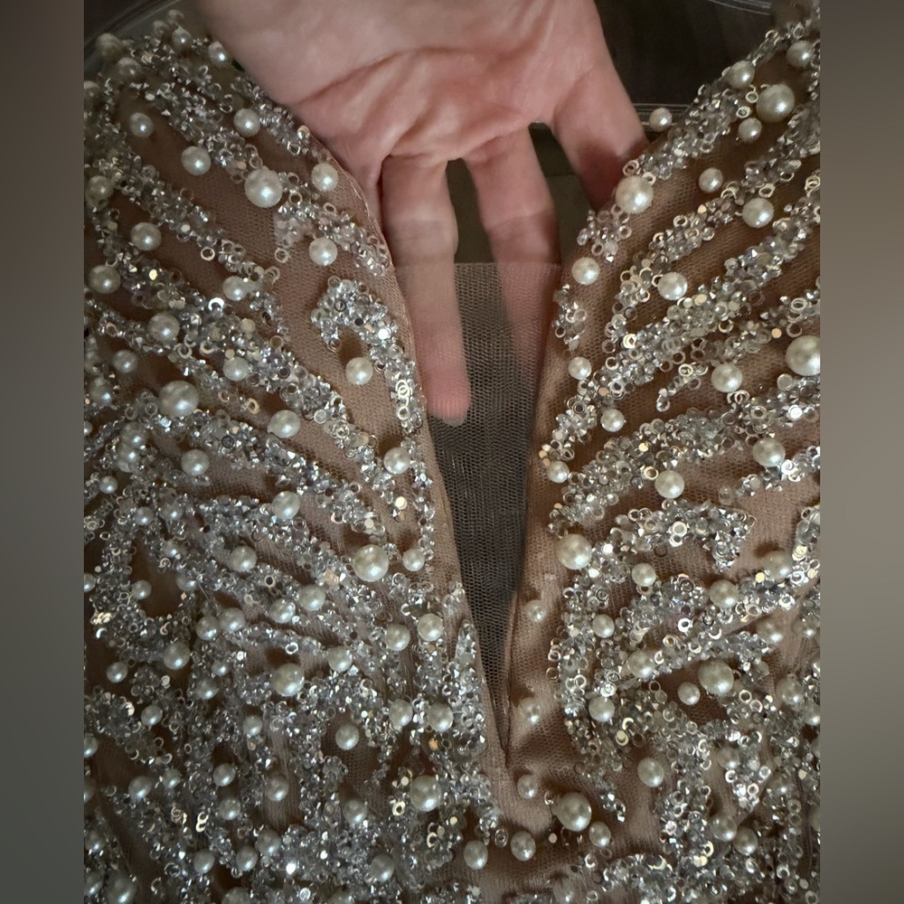 Strapless Glittering Champagne Evening Gown - Picture 6 of 11